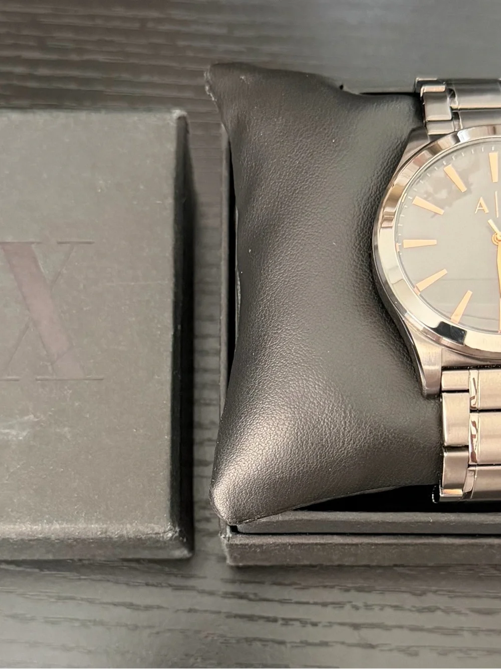 Armani Exchange Black Dial Watch with Rose Gold Accents